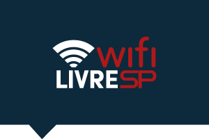 Imagem com fundo azul contendo dizeres "Wifi Livre SP" em branco